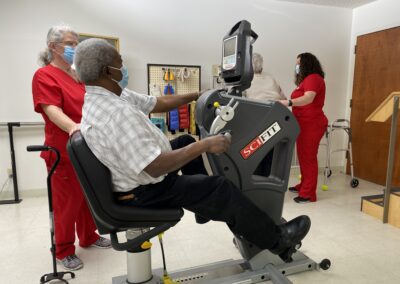 patient using an indoor bicycle
